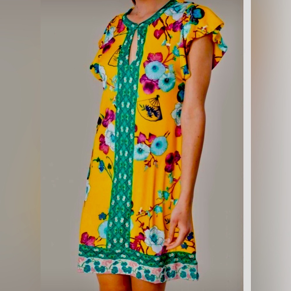 #8 🆕 NWT Hale Bob Jersey Dress in vibrant yellow colors.